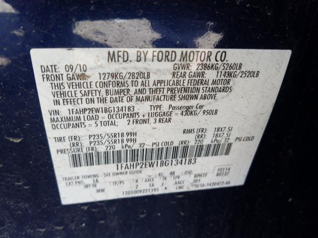 Photo 9 VIN: 1FAHP2EW1BG134183 - FORD TAURUS SEL 