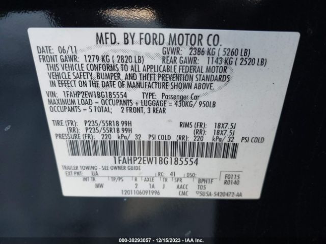 Photo 8 VIN: 1FAHP2EW1BG185554 - FORD TAURUS 