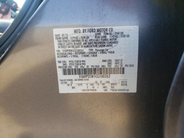 Photo 9 VIN: 1FAHP2EW1CG100262 - FORD TAURUS SEL 