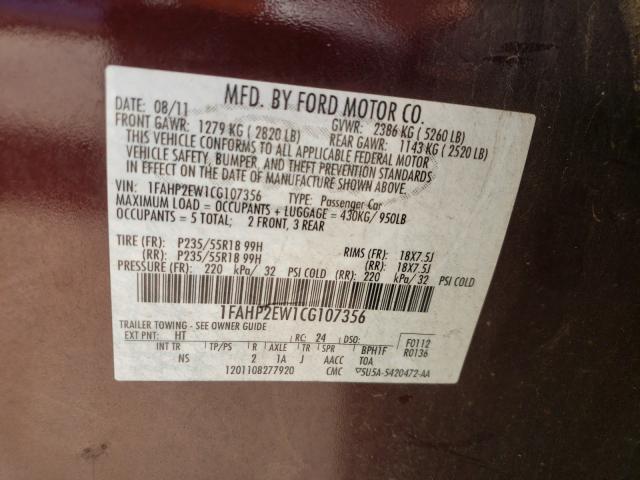 Photo 9 VIN: 1FAHP2EW1CG107356 - FORD TAURUS SEL 