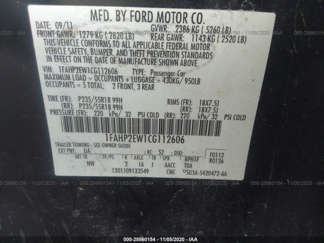 Photo 8 VIN: 1FAHP2EW1CG112606 - FORD TAURUS 