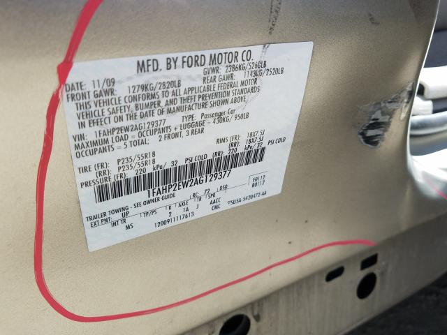 Photo 9 VIN: 1FAHP2EW2AG129377 - FORD TAURUS SEL 