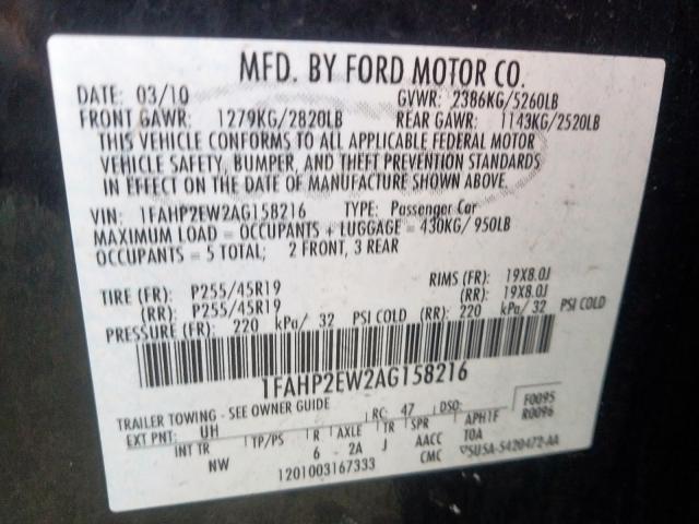 Photo 9 VIN: 1FAHP2EW2AG158216 - FORD TAURUS SEL 