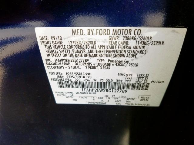 Photo 9 VIN: 1FAHP2EW2BG127789 - FORD TAURUS SEL 