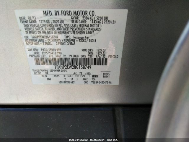 Photo 8 VIN: 1FAHP2EW2BG158749 - FORD TAURUS 