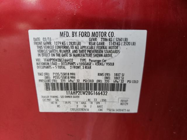 Photo 9 VIN: 1FAHP2EW2BG166432 - FORD TAURUS SEL 