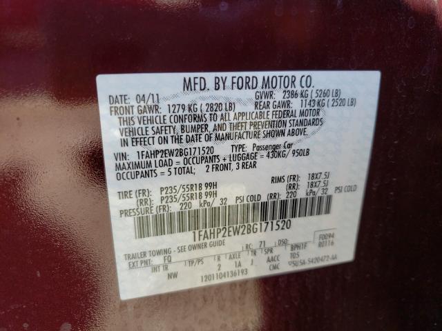 Photo 8 VIN: 1FAHP2EW2BG171520 - FORD TAURUS SEL 