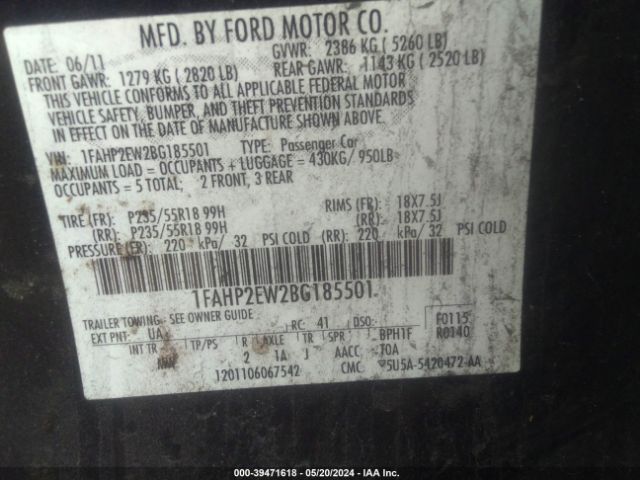 Photo 8 VIN: 1FAHP2EW2BG185501 - FORD TAURUS 