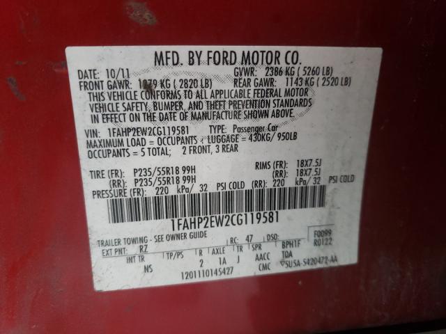 Photo 9 VIN: 1FAHP2EW2CG119581 - FORD TAURUS SEL 