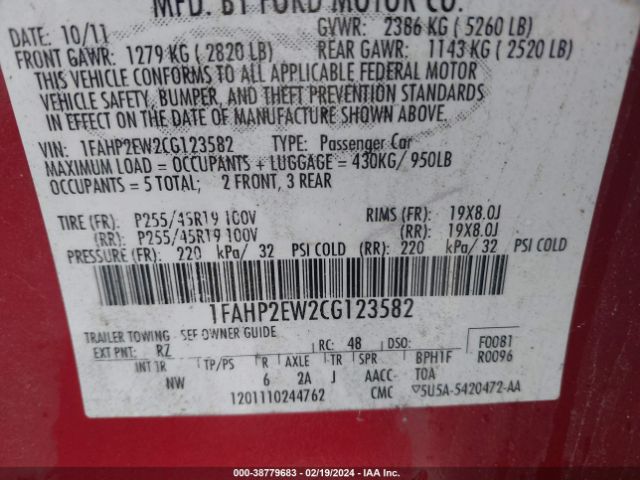 Photo 8 VIN: 1FAHP2EW2CG123582 - FORD TAURUS 