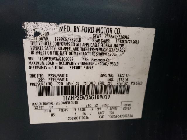 Photo 9 VIN: 1FAHP2EW3AG109039 - FORD TAURUS SEL 