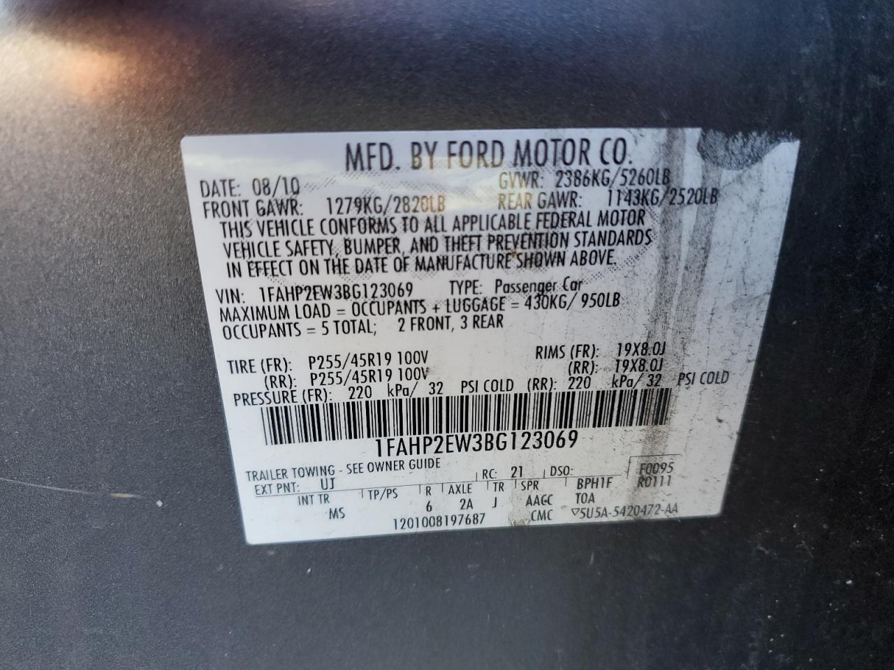 Photo 11 VIN: 1FAHP2EW3BG123069 - FORD TAURUS 