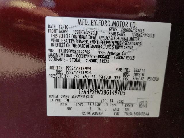 Photo 11 VIN: 1FAHP2EW3BG149705 - FORD TAURUS SEL 