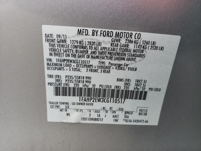 Photo 11 VIN: 1FAHP2EW3CG110517 - FORD TAURUS SEL 