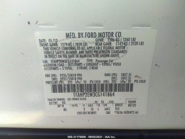 Photo 8 VIN: 1FAHP2EW3CG141864 - FORD TAURUS 