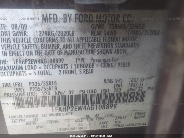 Photo 8 VIN: 1FAHP2EW4AG108899 - FORD TAURUS 