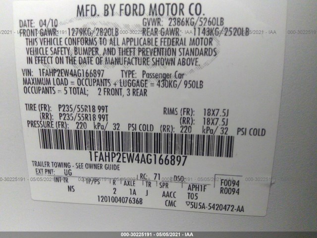 Photo 8 VIN: 1FAHP2EW4AG166897 - FORD TAURUS 