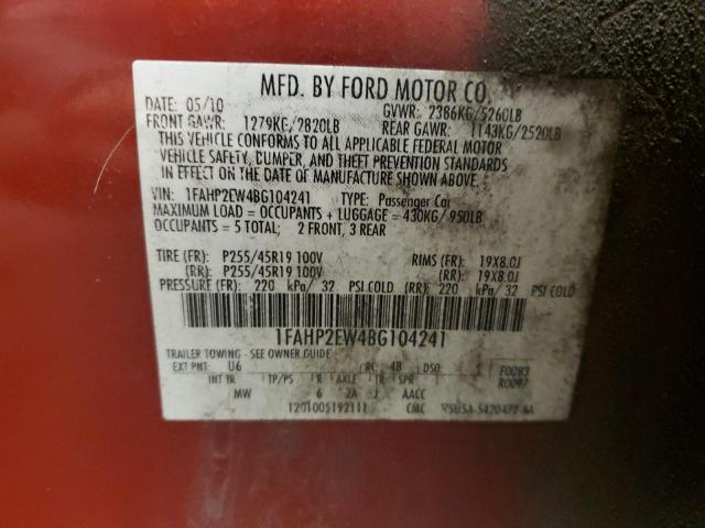 Photo 11 VIN: 1FAHP2EW4BG104241 - FORD TAURUS SEL 