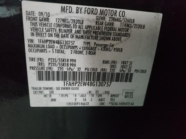 Photo 9 VIN: 1FAHP2EW4BG130757 - FORD TAURUS SEL 