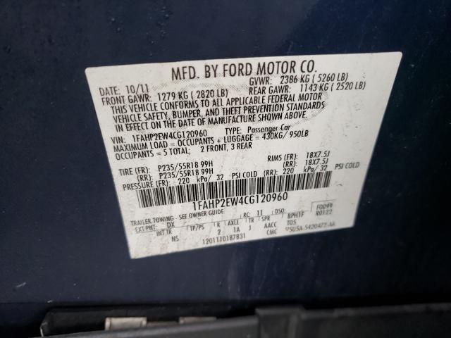 Photo 9 VIN: 1FAHP2EW4CG120960 - FORD TAURUS SEL 