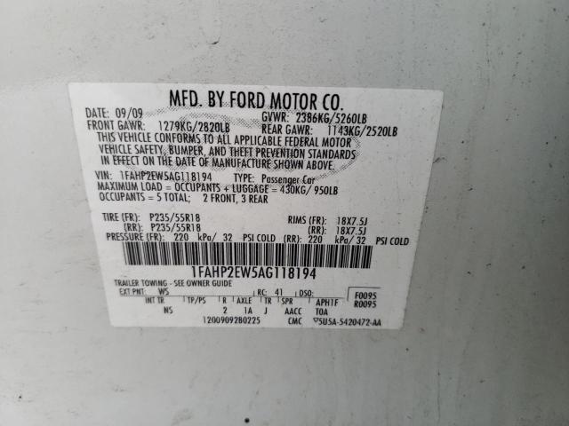 Photo 9 VIN: 1FAHP2EW5AG118194 - FORD TAURUS SEL 