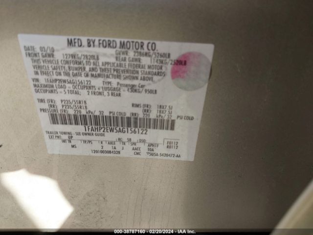 Photo 8 VIN: 1FAHP2EW5AG156122 - FORD TAURUS 