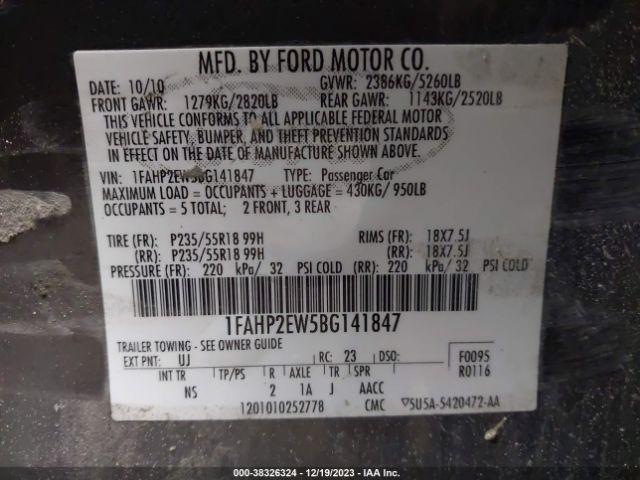 Photo 8 VIN: 1FAHP2EW5BG141847 - FORD TAURUS 