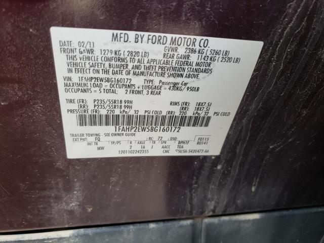 Photo 9 VIN: 1FAHP2EW5BG160172 - FORD TAURUS SEL 