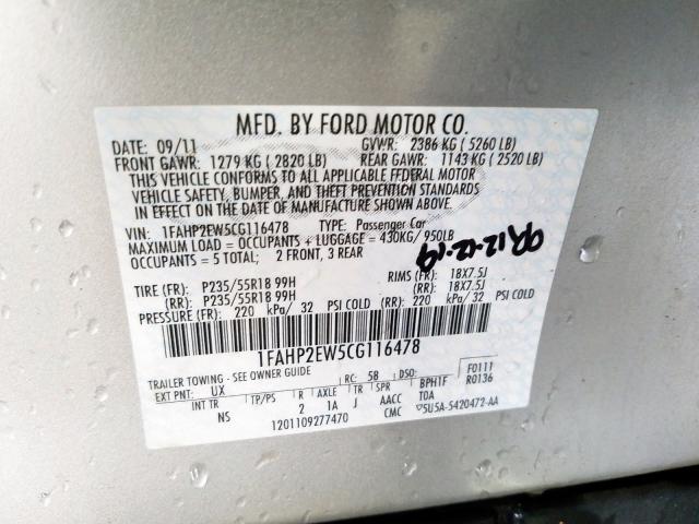 Photo 9 VIN: 1FAHP2EW5CG116478 - FORD TAURUS SEL 