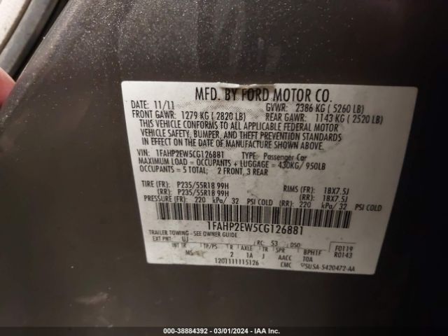 Photo 8 VIN: 1FAHP2EW5CG126881 - FORD TAURUS 