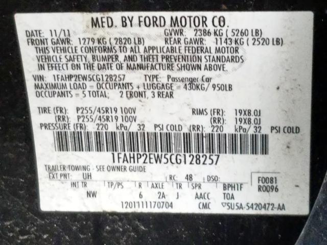 Photo 9 VIN: 1FAHP2EW5CG128257 - FORD TAURUS SEL 