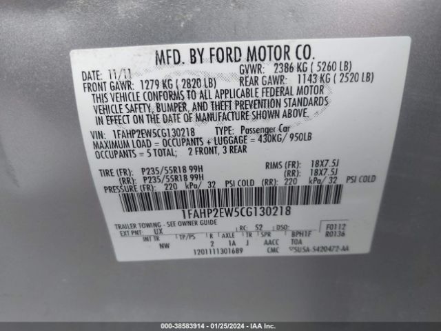 Photo 8 VIN: 1FAHP2EW5CG130218 - FORD TAURUS 