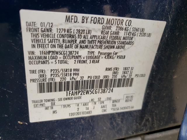 Photo 9 VIN: 1FAHP2EW5CG138724 - FORD TAURUS SEL 