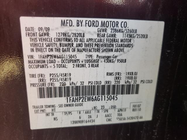 Photo 9 VIN: 1FAHP2EW6AG115045 - FORD TAURUS SEL 