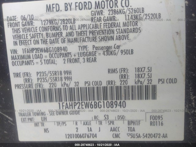 Photo 8 VIN: 1FAHP2EW6BG108940 - FORD TAURUS 