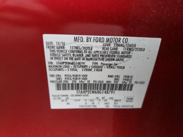 Photo 9 VIN: 1FAHP2EW6BG148791 - FORD TAURUS SEL 