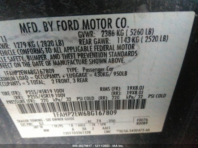 Photo 8 VIN: 1FAHP2EW6BG167809 - FORD TAURUS 