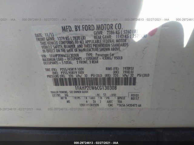 Photo 8 VIN: 1FAHP2EW6CG130308 - FORD TAURUS 