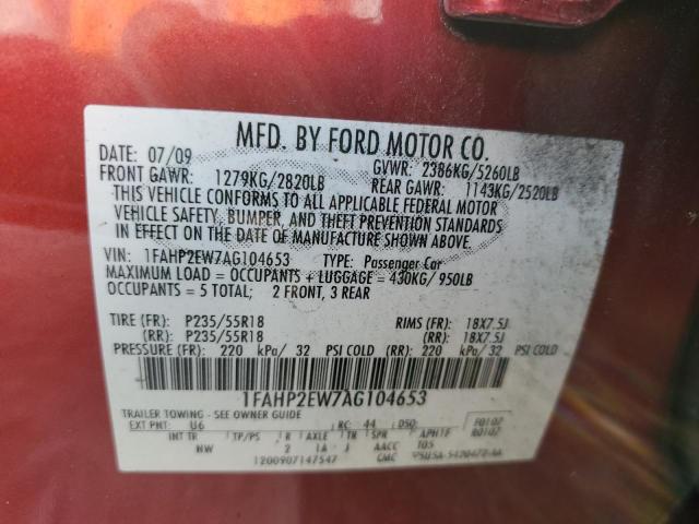 Photo 9 VIN: 1FAHP2EW7AG104653 - FORD TAURUS SEL 