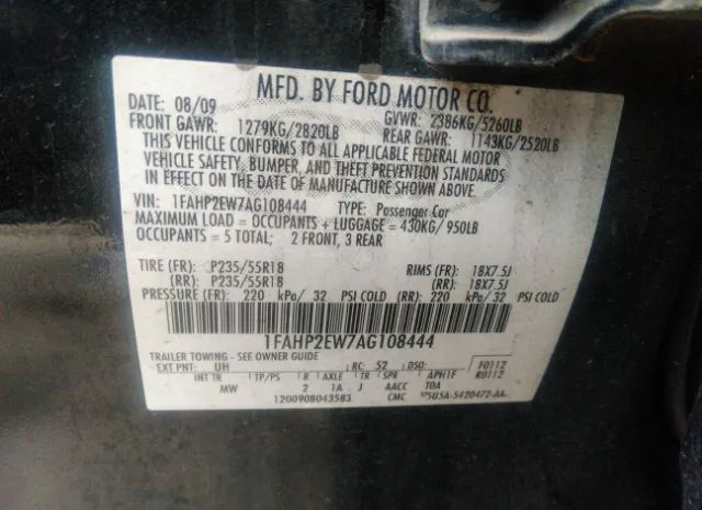 Photo 8 VIN: 1FAHP2EW7AG108444 - FORD TAURUS 