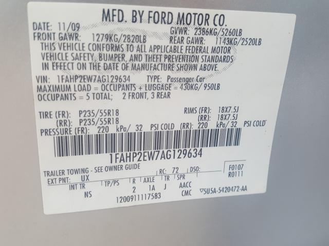 Photo 9 VIN: 1FAHP2EW7AG129634 - FORD TAURUS SEL 