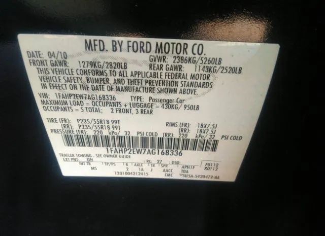 Photo 8 VIN: 1FAHP2EW7AG168336 - FORD TAURUS 