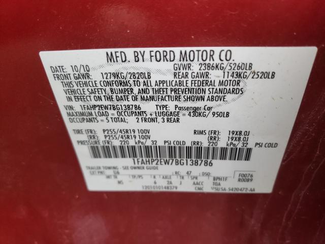 Photo 9 VIN: 1FAHP2EW7BG138786 - FORD TAURUS SEL 