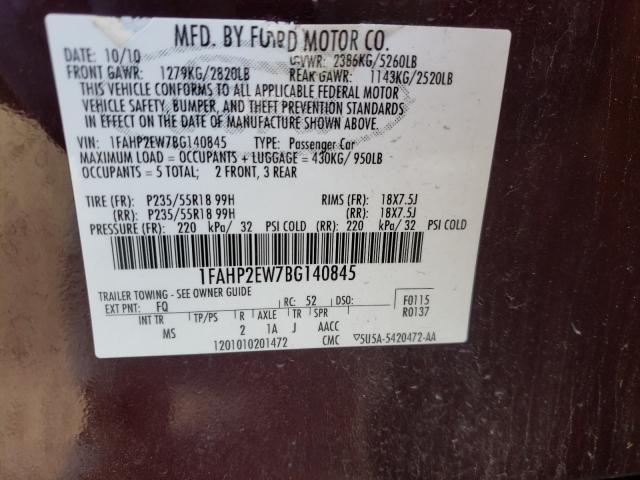 Photo 9 VIN: 1FAHP2EW7BG140845 - FORD TAURUS SEL 