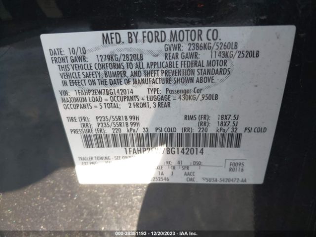 Photo 8 VIN: 1FAHP2EW7BG142014 - FORD TAURUS 