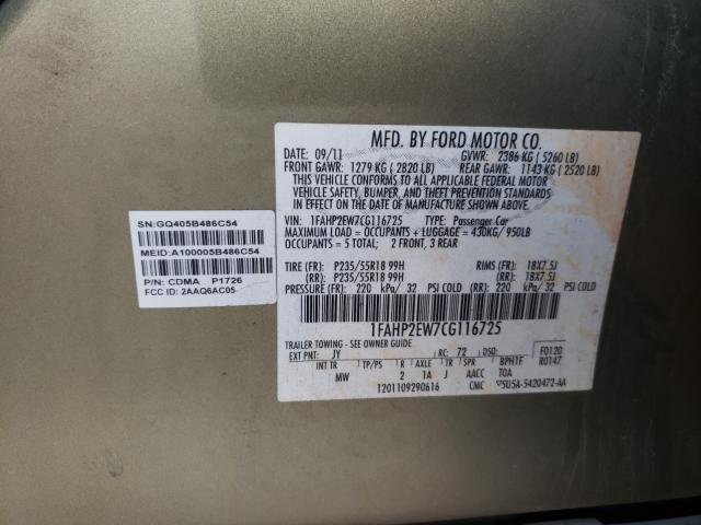 Photo 9 VIN: 1FAHP2EW7CG116725 - FORD TAURUS SEL 