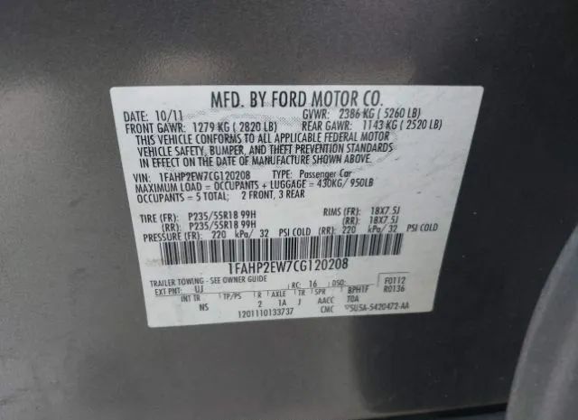 Photo 8 VIN: 1FAHP2EW7CG120208 - FORD TAURUS 