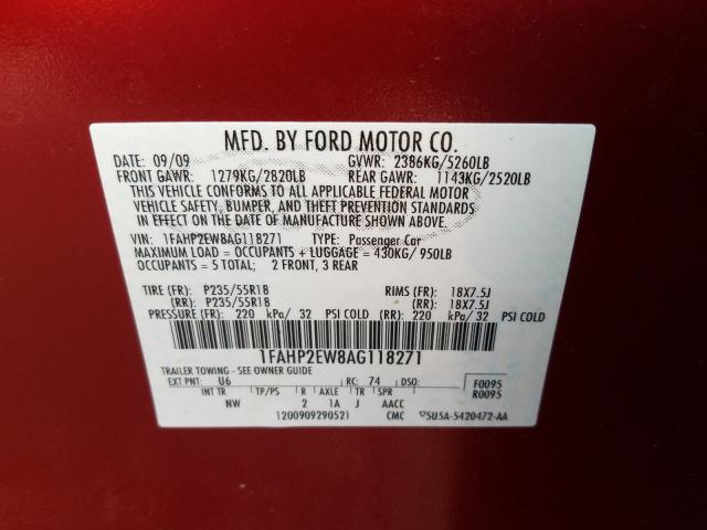 Photo 9 VIN: 1FAHP2EW8AG118271 - FORD TAURUS SEL 