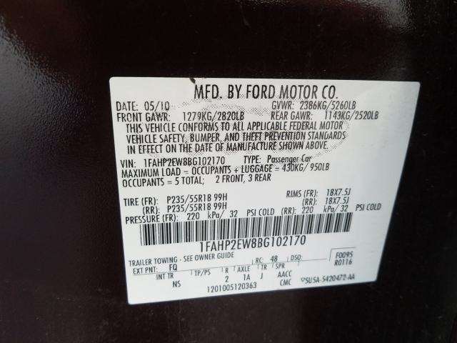 Photo 9 VIN: 1FAHP2EW8BG102170 - FORD TAURUS SEL 