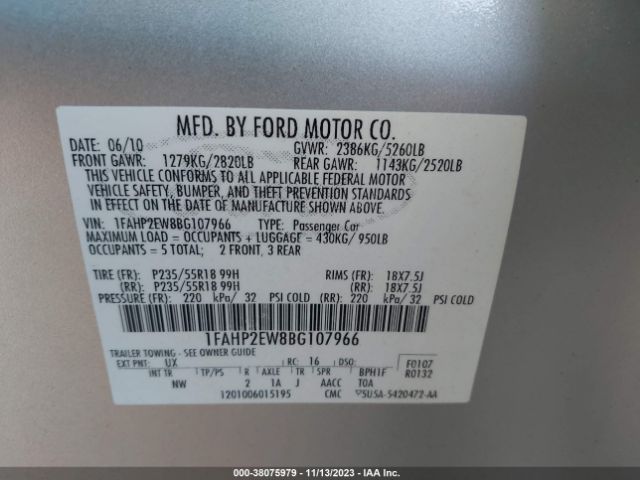 Photo 8 VIN: 1FAHP2EW8BG107966 - FORD TAURUS 